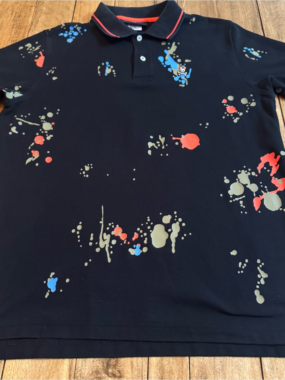 Psycho Bunny Men’s Black Pima Cotton Paint Splatter Polo